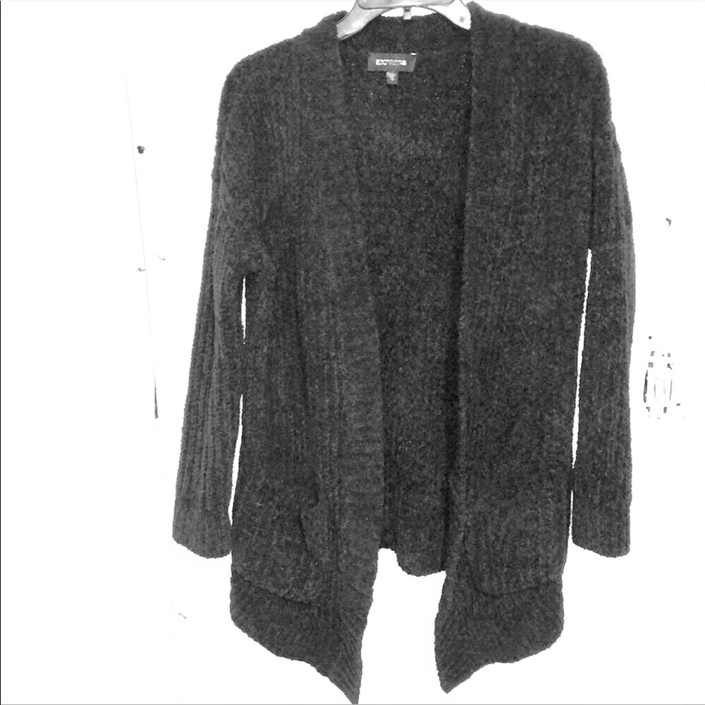 Express black fuzzy cardigan with deep pockets - Picture 1 of 5